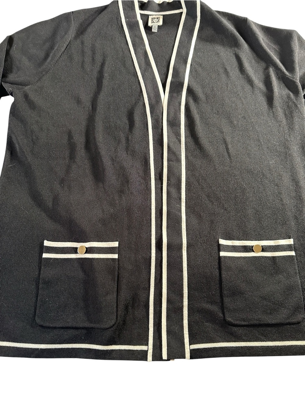 Anne Klein Black Cardigan with White Trim 1X - Picture 4 of 13